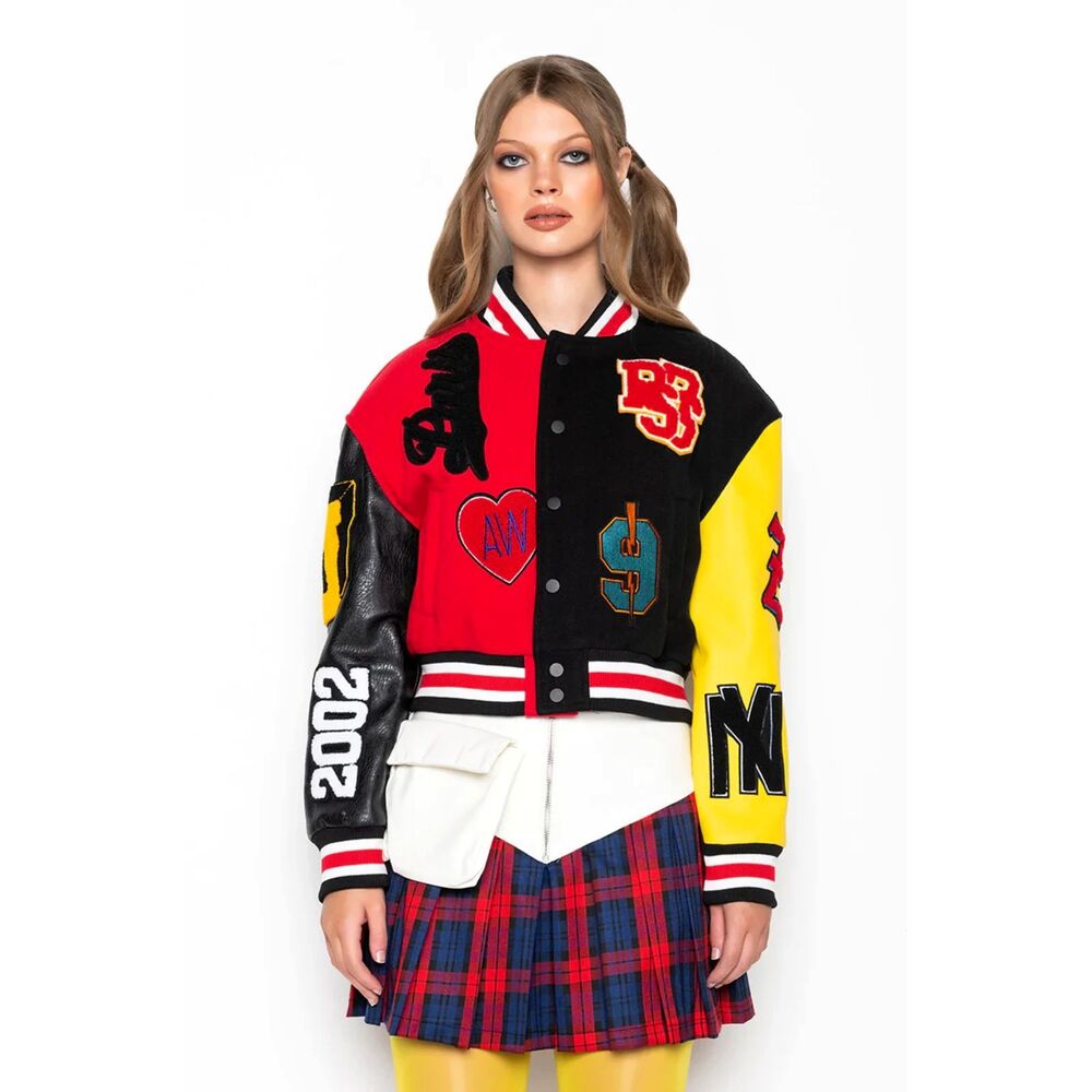 Azalea Wang Color Block Varsity Crop Bomber Jacke… - image 1